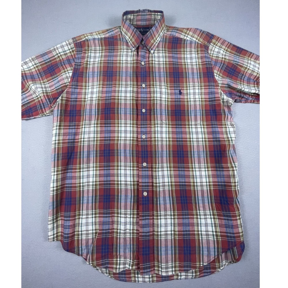 Ralph Lauren Shirt Mens M Multi Plaid Blaire Button Down Short Sleeve‎ Cotton